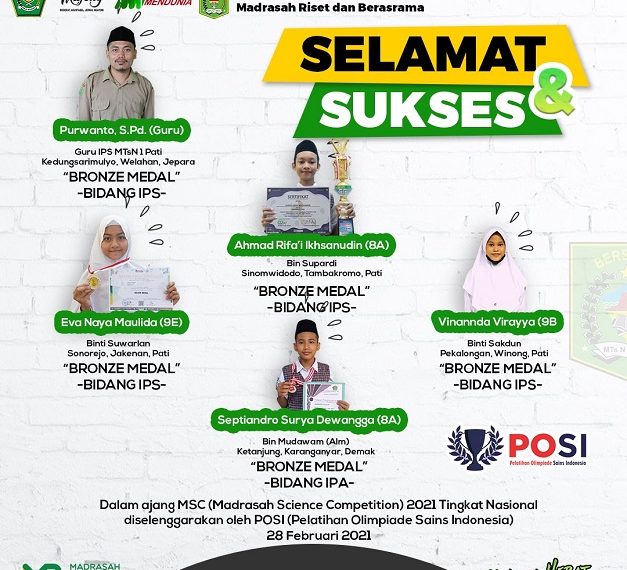 Siswa dan Guru MTsN 1 Pati Borong 13 Medali Tingkat Nasional dalam Sepekan
