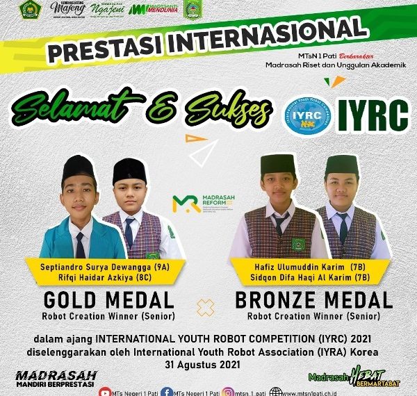 Tim Robotik MTsN 1 Pati Borong Medali IYRC 2021 Korea