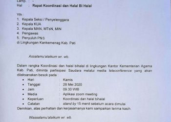 KaKanKemenag Pati Rencanakan Halal bi Halal melalui Video Conference Dengan Jajarannya.