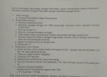 Pengumuman Perekrutan Tenaga Pramubakti Kantor Kementerian Agama Kab.Pati