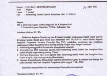 Kemenag Pati Monitoring Kegiatan Tarawih di Tengah Pandemi Covid-19