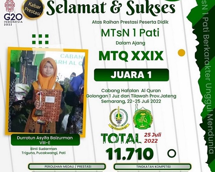 Siswi MTsN 1 Pati Gondol Juara 1 MTQ XXIX Tingkat Jawa Tengah