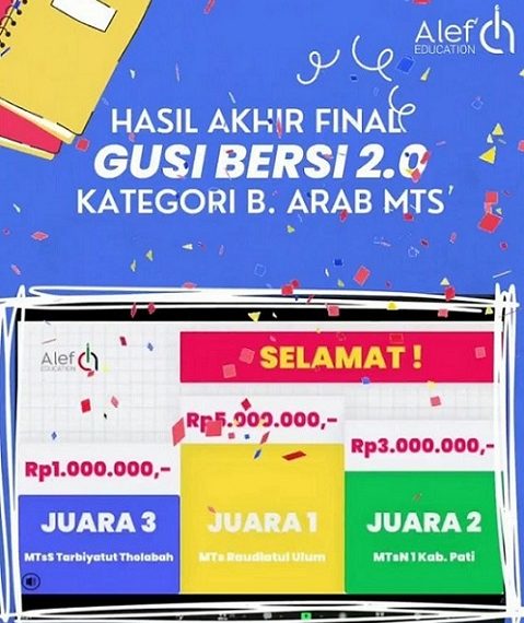 Dua Guru Bahasa Arab MTs Pati Raih Juara Tingkat Nasional Gusi Bersi 2.0 ALEF EDUCATION
